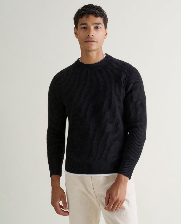 Black - Men's Cashmere Merino Fishermans Rib Crew Neck Jumper