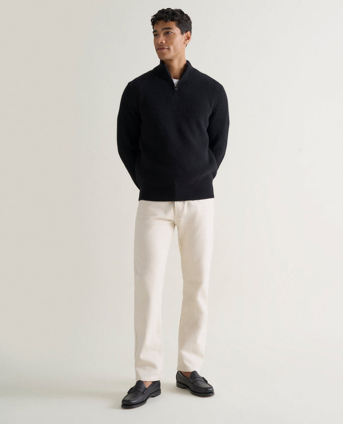 Black - Men's Cashmere Merino Fishermans Rib 1/4 Zip Jumper
