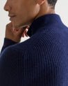 Navy - Men's Cashmere Merino Fishermans Rib 1/4 Zip Jumper