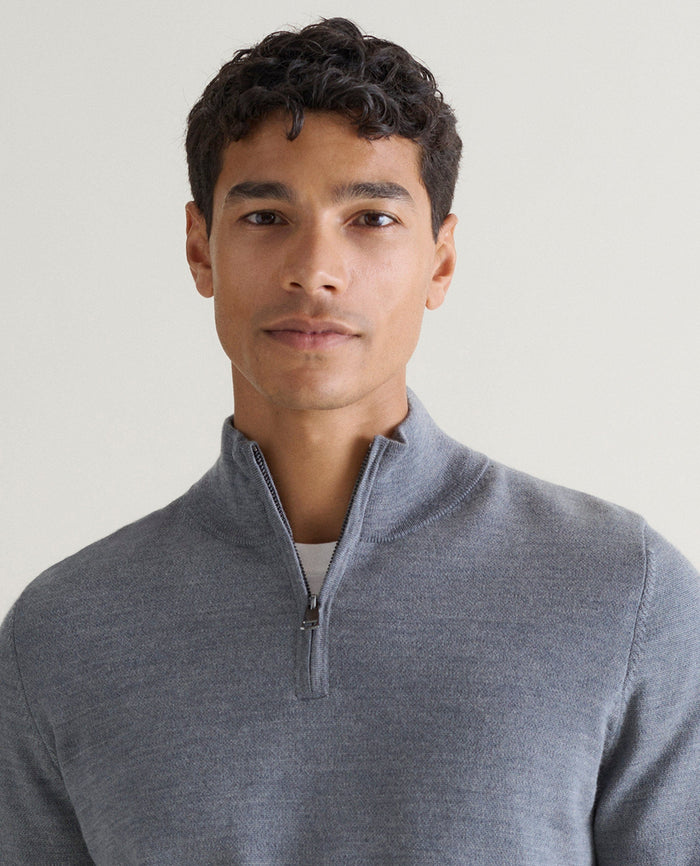 Grey - Men's Merino 1/4 Zip Jumper