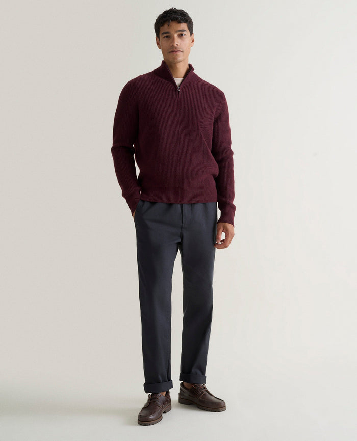 Oxblood - Men's Cashmere Merino Fishermans Rib 1/4 Zip Jumper
