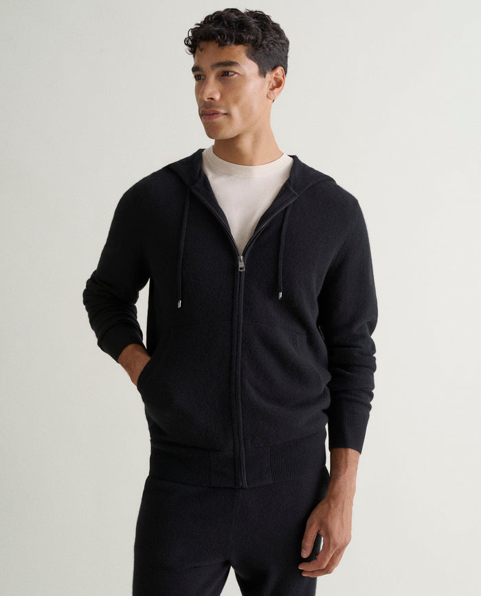 Black - Men's Finest Cashmere Full Zip Hoodie