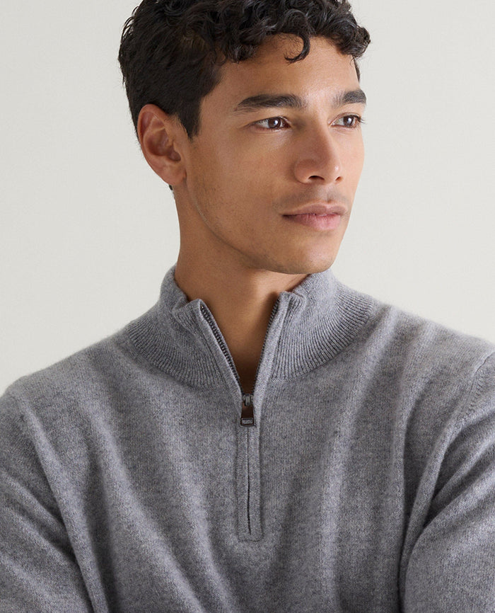 Grey - Men's Finest Cashmere 1/4 Zip Jumper