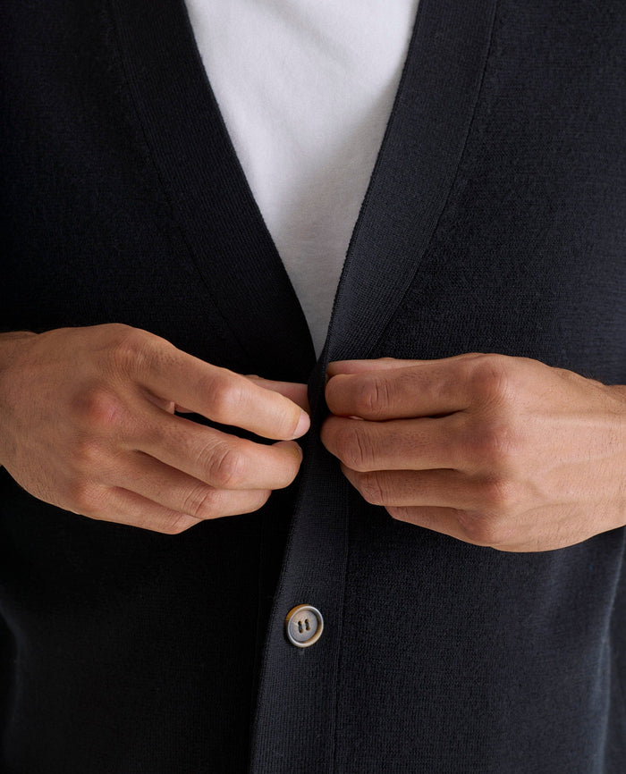 Black - Men's Merino V Neck Cardigan
