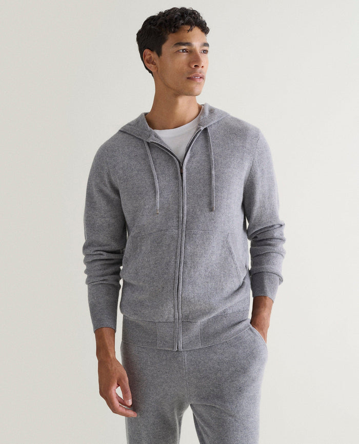 Grey - Men's Finest Cashmere Full Zip Hoodie