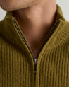 Olive - Men's Cashmere Merino Fishermans Rib 1/4 Zip Jumper