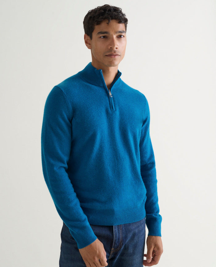 Viridian Blue - Men's Finest Cashmere 1/4 Zip Jumper