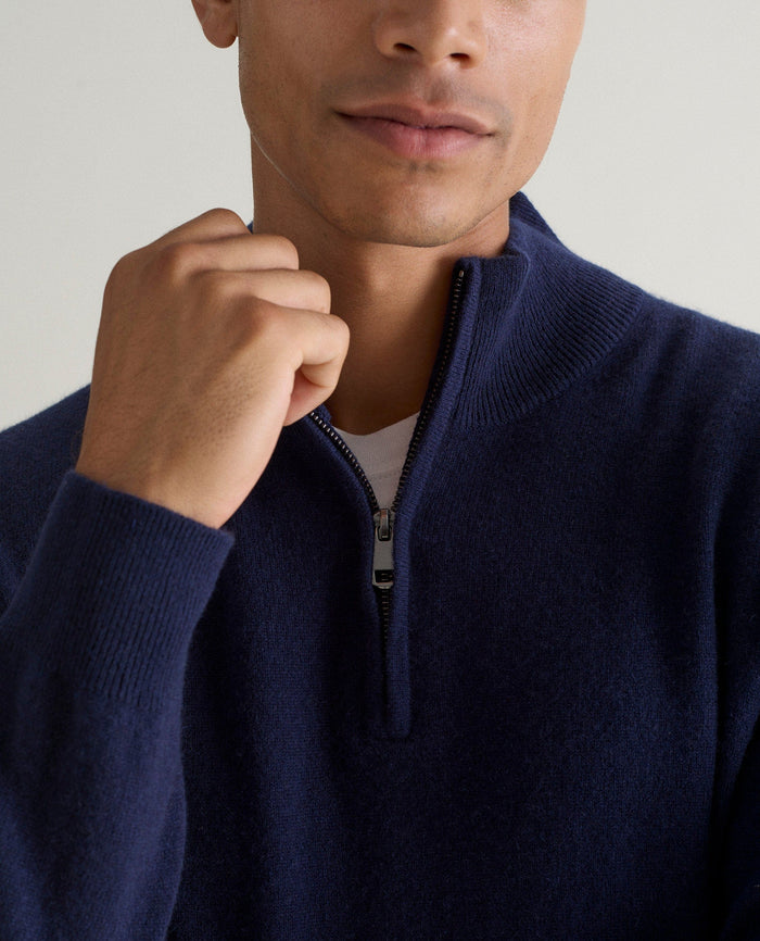 Navy - Men's Finest Cashmere 1/4 Zip Jumper