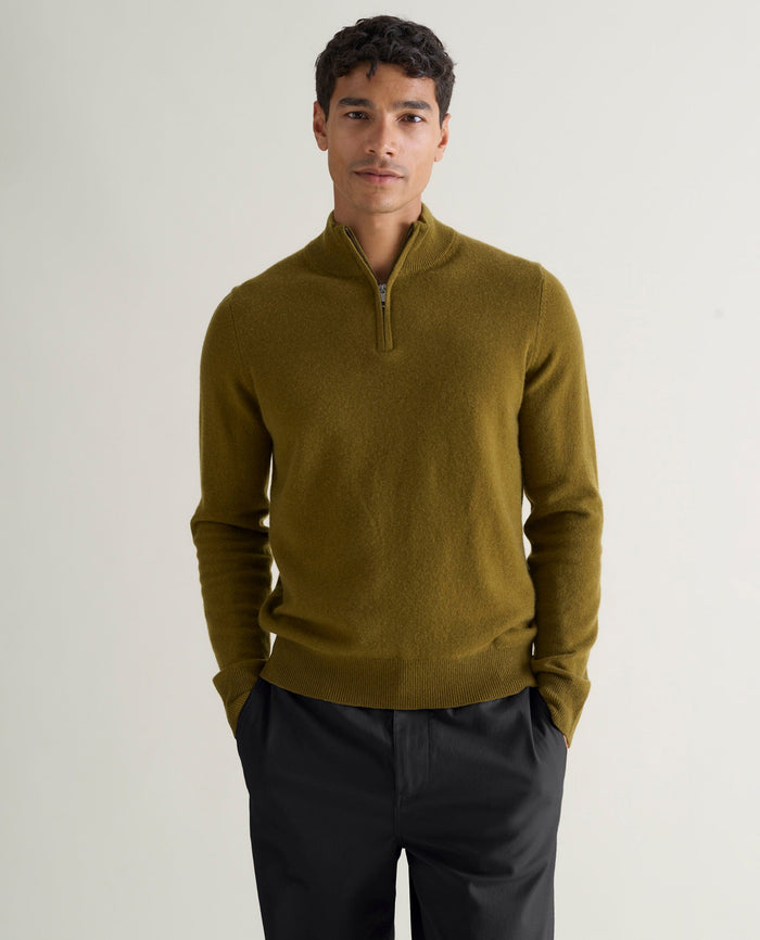 Olive - Men's Finest Cashmere 1/4 Zip Jumper
