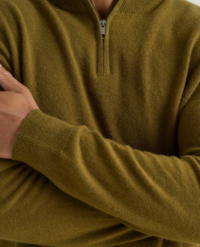 Olive - Men's Finest Cashmere 1/4 Zip Jumper