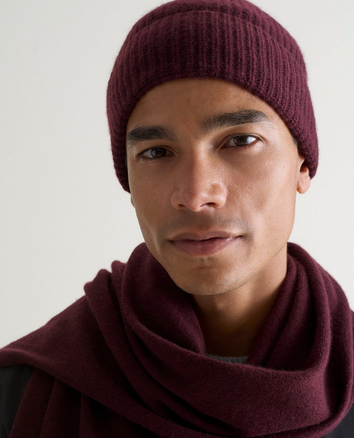 Oxblood - Men's Cashmere Merino Ribbed Knit Beanie