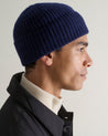 Navy - Men's Cashmere Merino Ribbed Knit Beanie