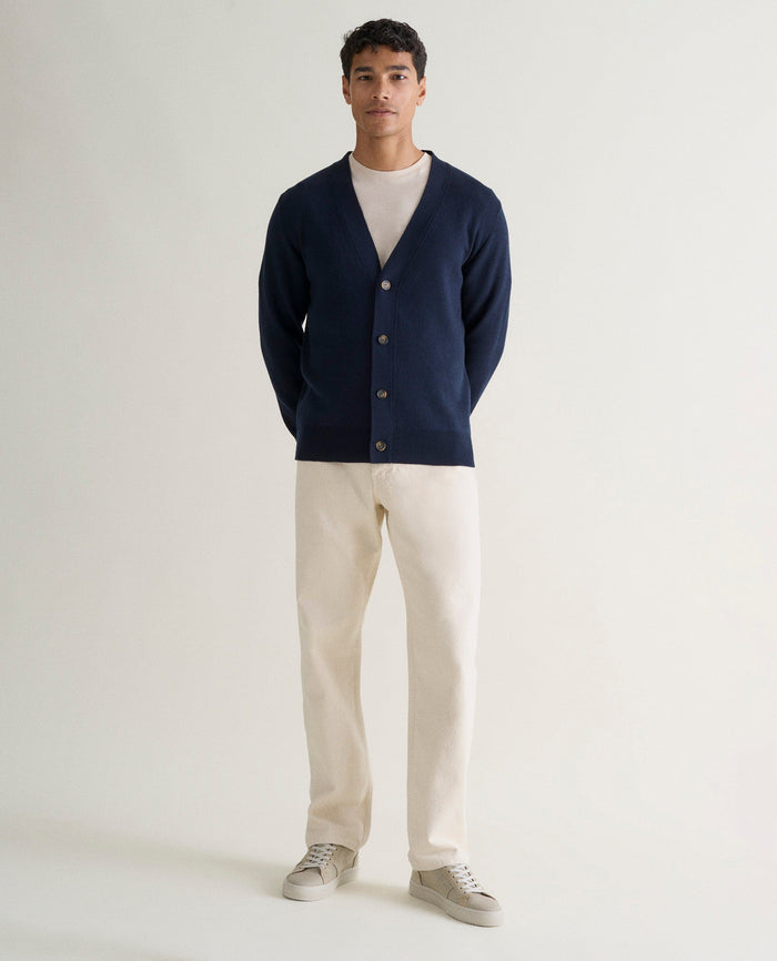 Navy - Men's Merino V Neck Cardigan