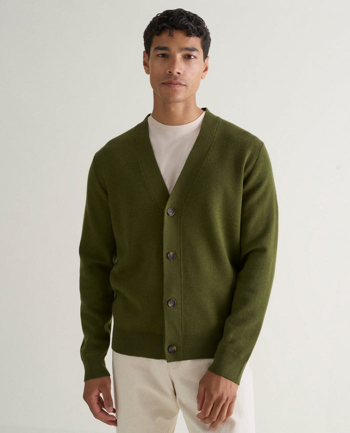 Olive - Men's Merino V Neck Cardigan