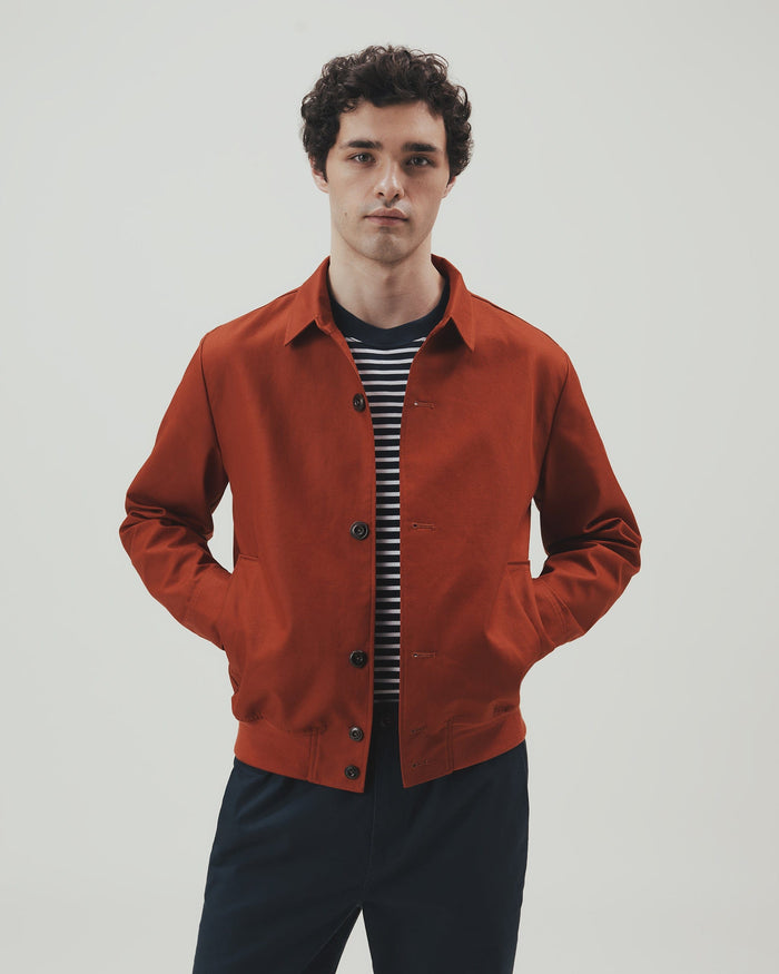 Rust - Men's French Linen Bomber Jacket