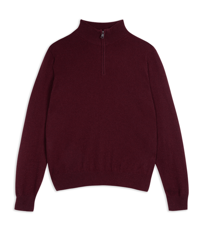 Oxblood - Men's Finest Cashmere 1/4 Zip Jumper