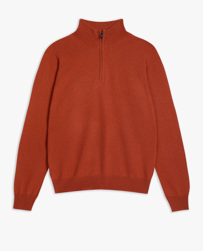 Rust - Men's Finest Cashmere 1/4 Zip Jumper