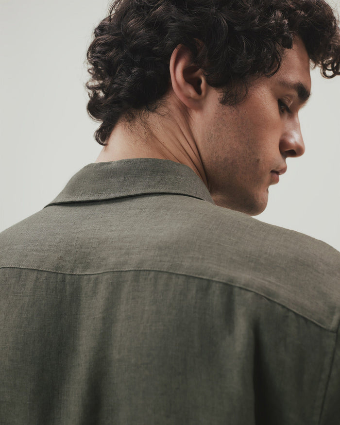 Khaki - Men's Long Sleeved Organic Linen Shirt