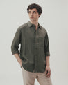Khaki - Men's Long Sleeved Organic Linen Shirt