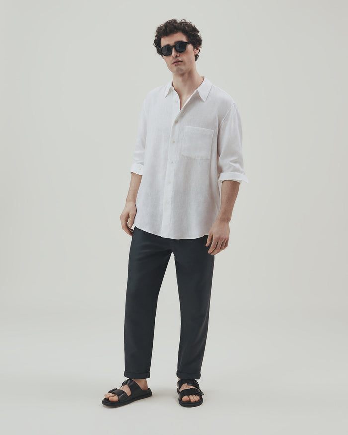 White - Men's Long Sleeved Organic Linen Shirt