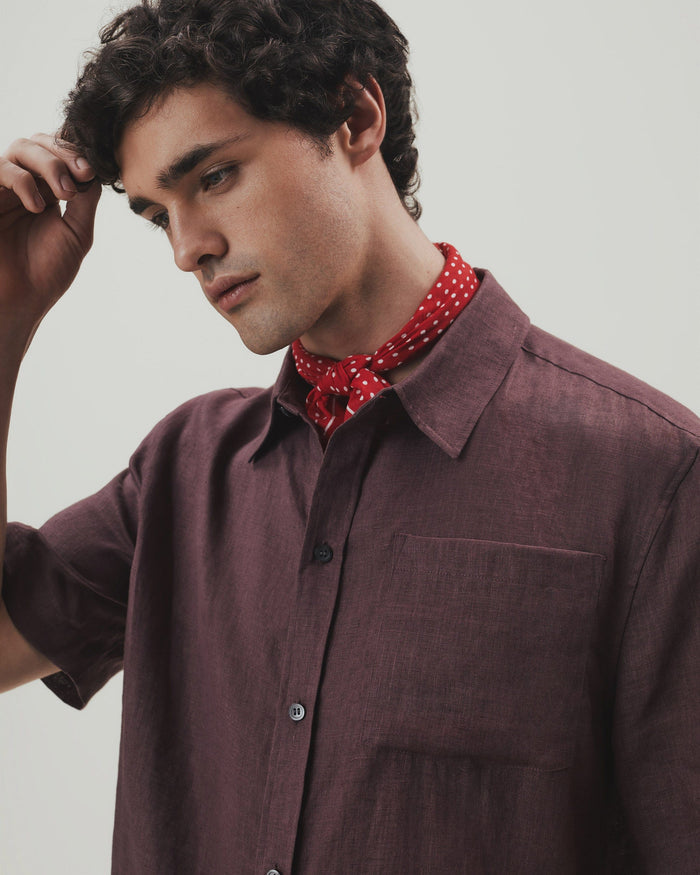 Aubergine - Men's Short Sleeved Organic Linen Shirt