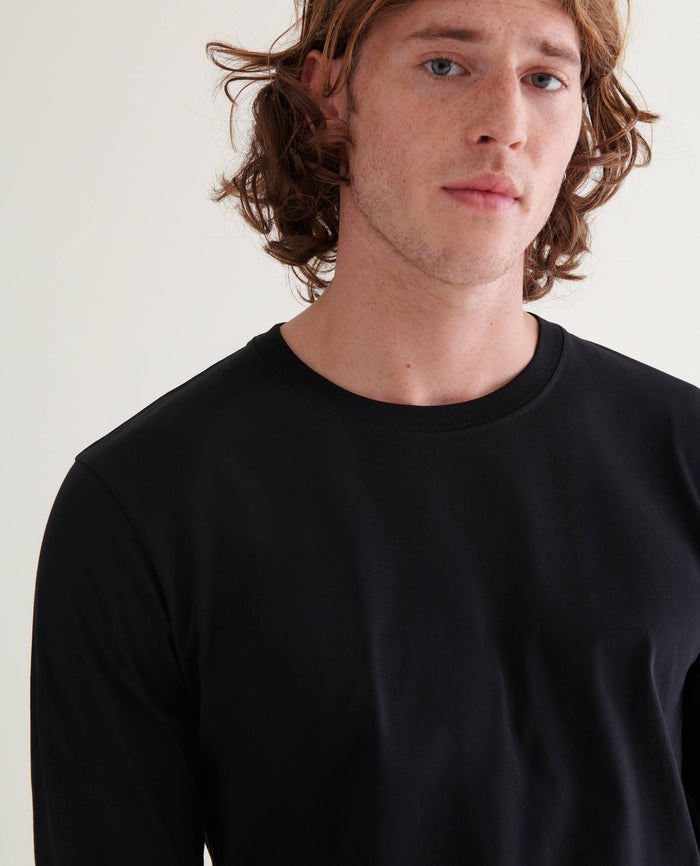 Black - Men's Cotton Crew Neck Long Sleeved T-shirt