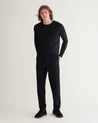 Black - Men's Cotton Crew Neck Long Sleeved T-shirt