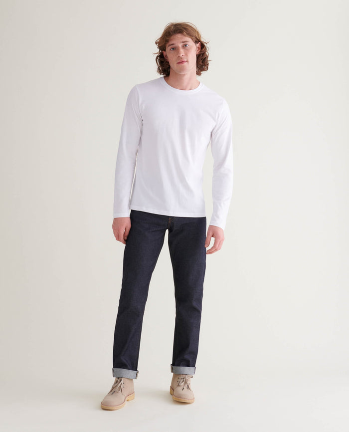 White - Men's Cotton Crew Neck Long Sleeved T-shirt