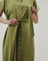 Pistachio - Women's Easy-Silk Shirt Dress