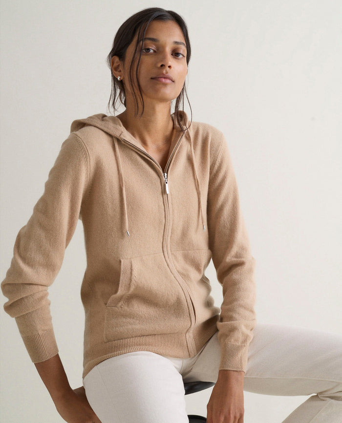 Camel - Women's Finest Cashmere Full Zip Hoodie