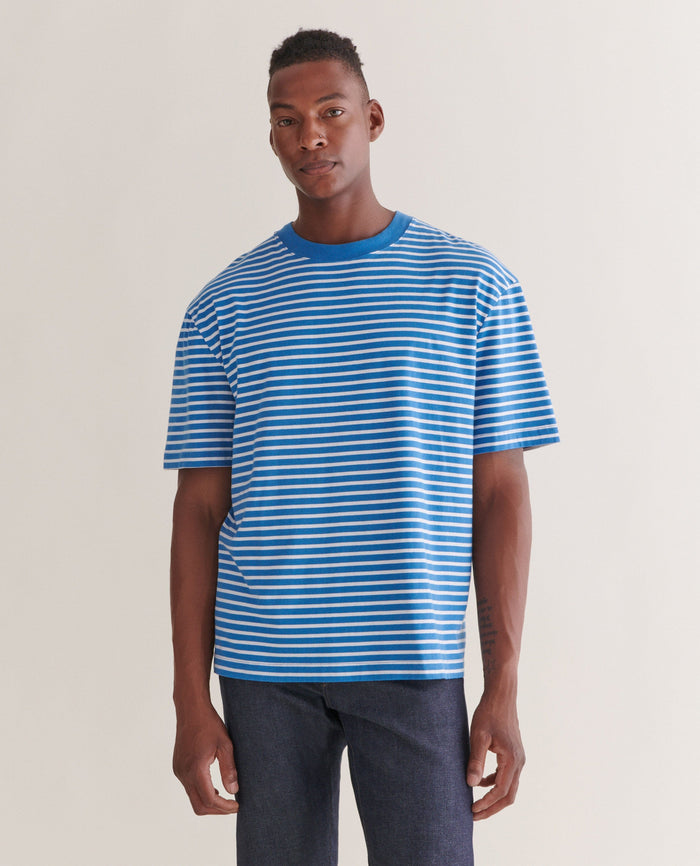 Blue - Men's Relaxed Striped Cotton T-shirt