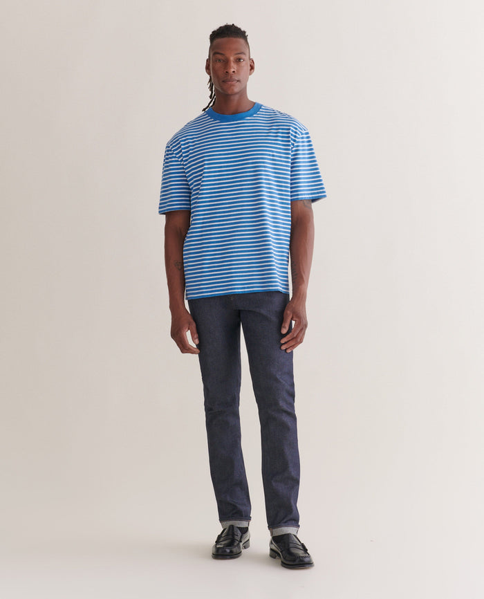 Blue - Men's Relaxed Striped Cotton T-shirt
