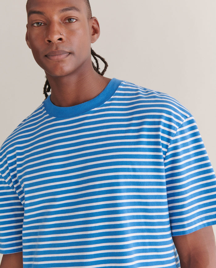 Blue - Men's Relaxed Striped Cotton T-shirt