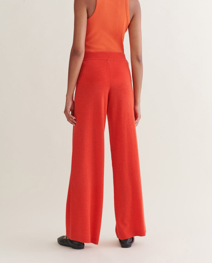 Citrus Red - Women's Finest Cashmere Wide-Leg Trousers