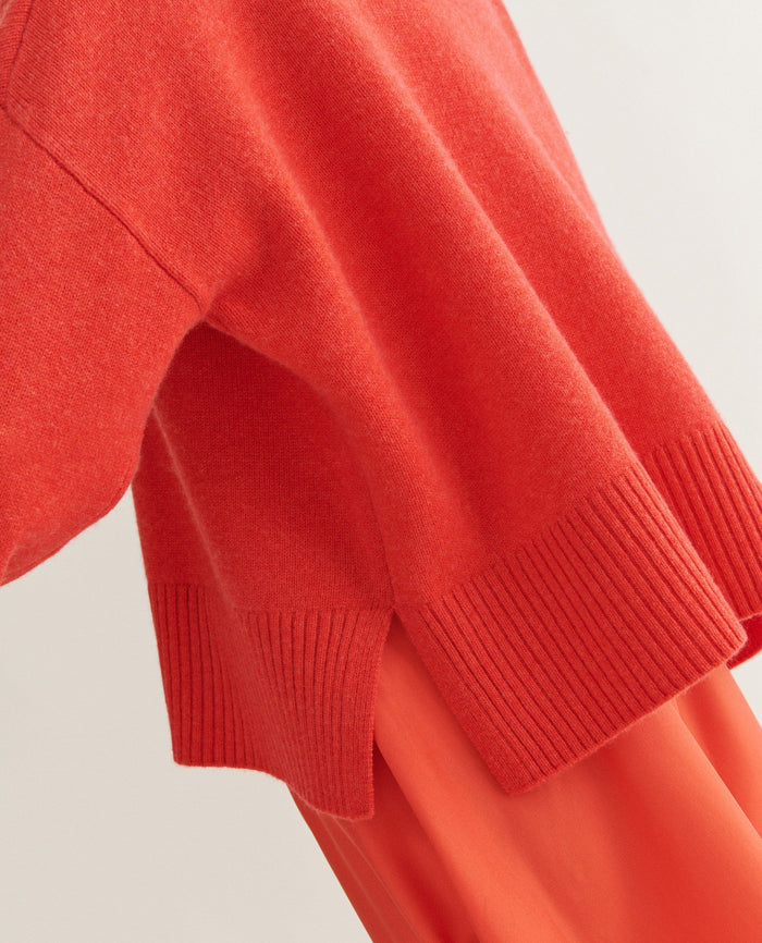 Citrus Red - Women's Cashmere Merino High Neck Jumper