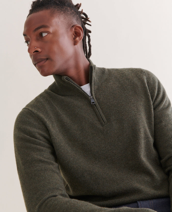 Forest Green - Men's Finest Cashmere 1/4 Zip Jumper