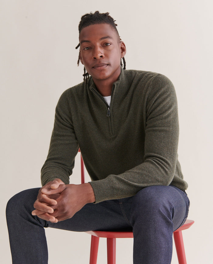 Forest Green - Men's Finest Cashmere 1/4 Zip Jumper
