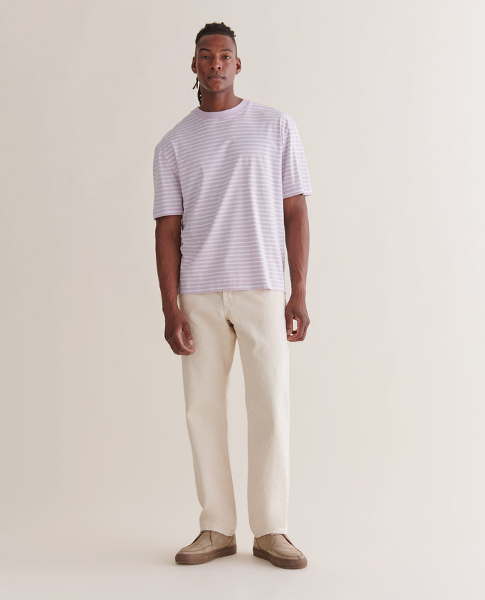 Lilac - Men's Relaxed Striped Cotton T-shirt
