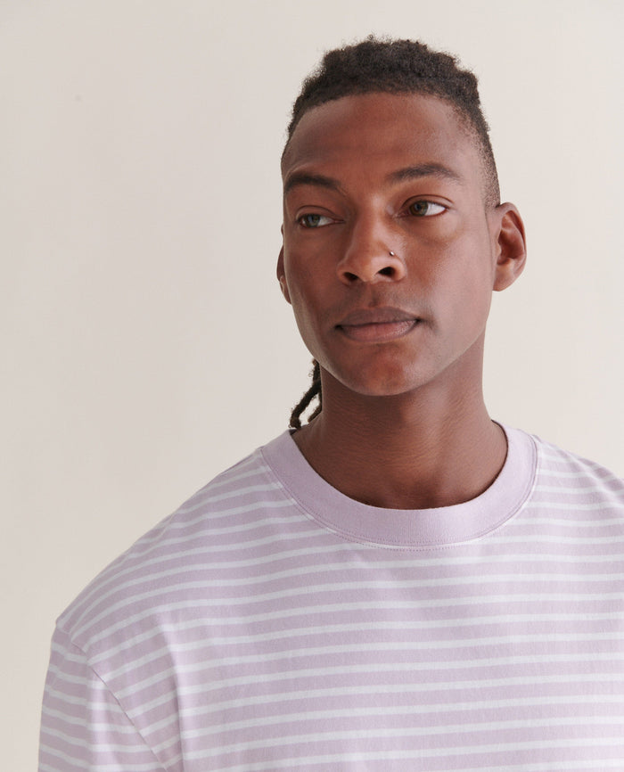 Lilac - Men's Relaxed Striped Cotton T-shirt