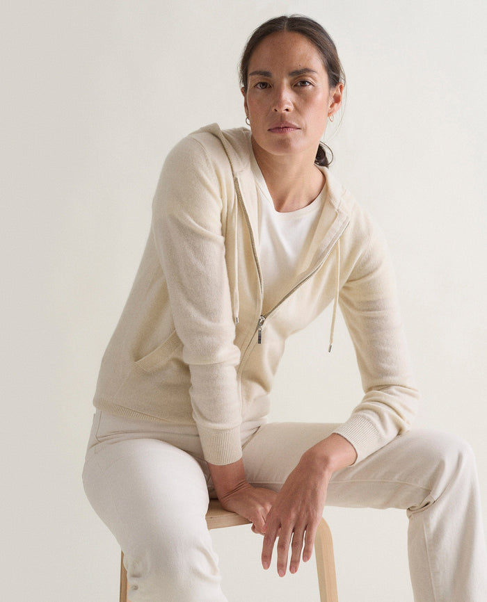 Buttermilk - Women's Finest Cashmere Full Zip Hoodie