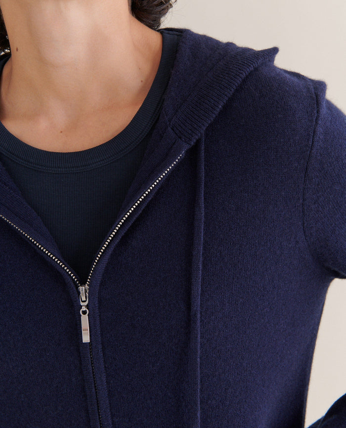 Navy - Women's Finest Cashmere Full Zip Hoodie