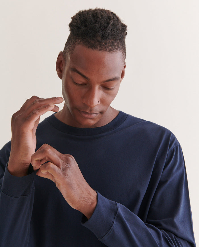 Navy - Men's Relaxed Long Sleeve Cotton T-shirt