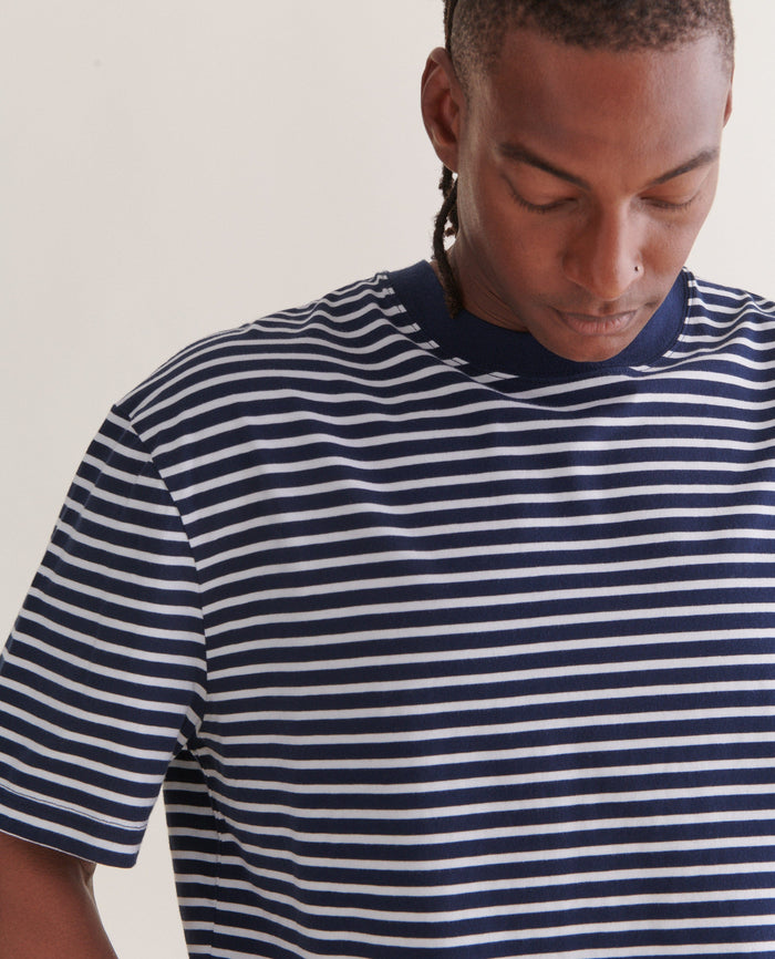 Navy - Men's Relaxed Striped Cotton T-shirt