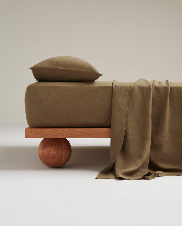 Olive - Relaxed & Refined Linen Flat Sheet