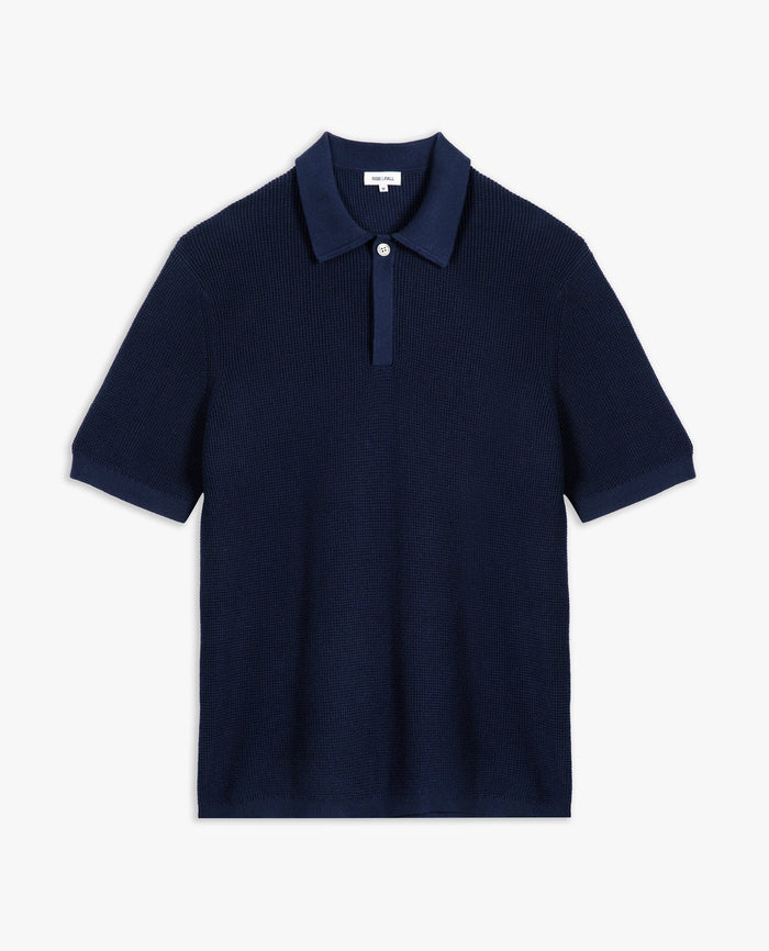 Blue - Men's Waffle Knit Cotton Polo
