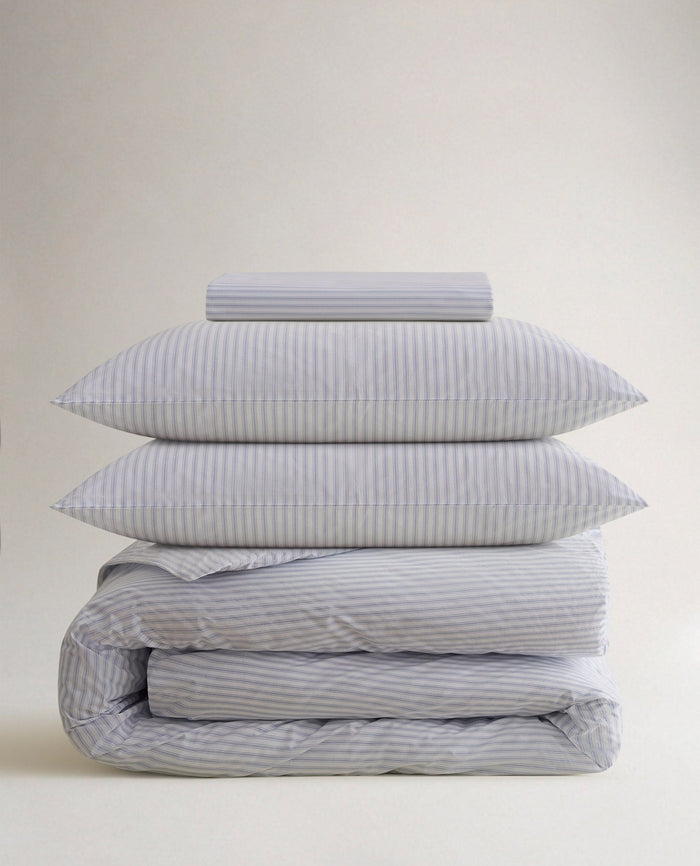 Blue Ticking Stripe - The Crisp & Cool Organic Cotton Duvet Set