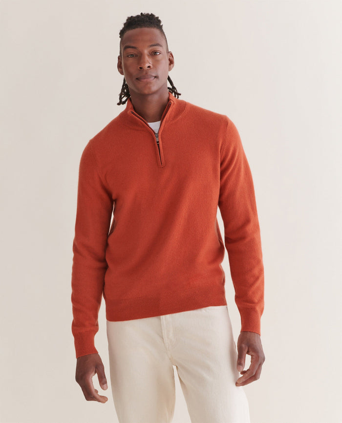 Rust - Men's Finest Cashmere 1/4 Zip Jumper