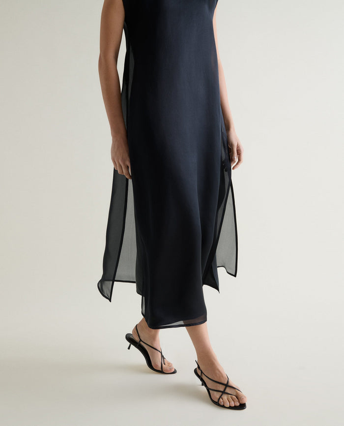 Black - Women's Silk Organza Layered Dress