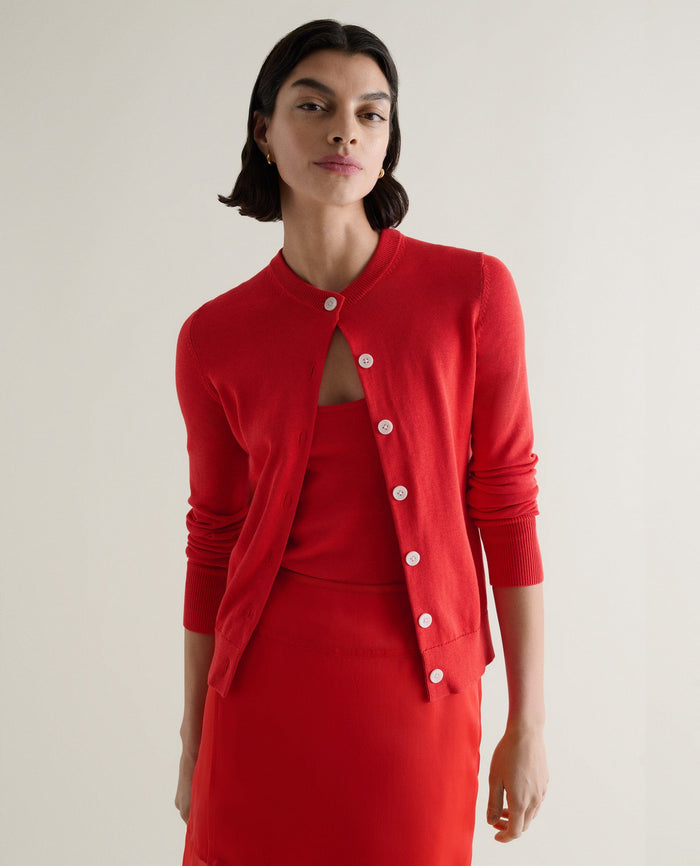 Red - Women's Silk-Cotton Cardigan