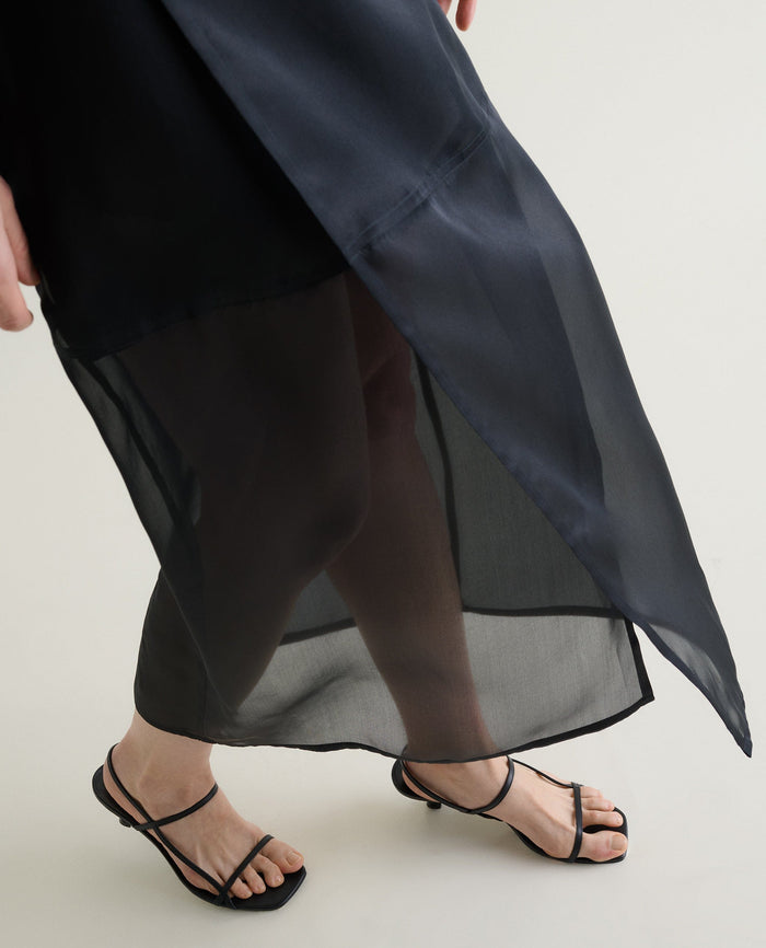 Black - Women's Silk Organza Panelled Skirt